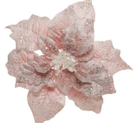 Kaemingk Christmas Decor Kaemingk Velvet Poinsettia Clip Pink