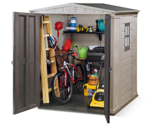Keter Garden Sheds Keter Factor Outdoor Apex Garden Storage Shed, 6 x 6 feet - Beige