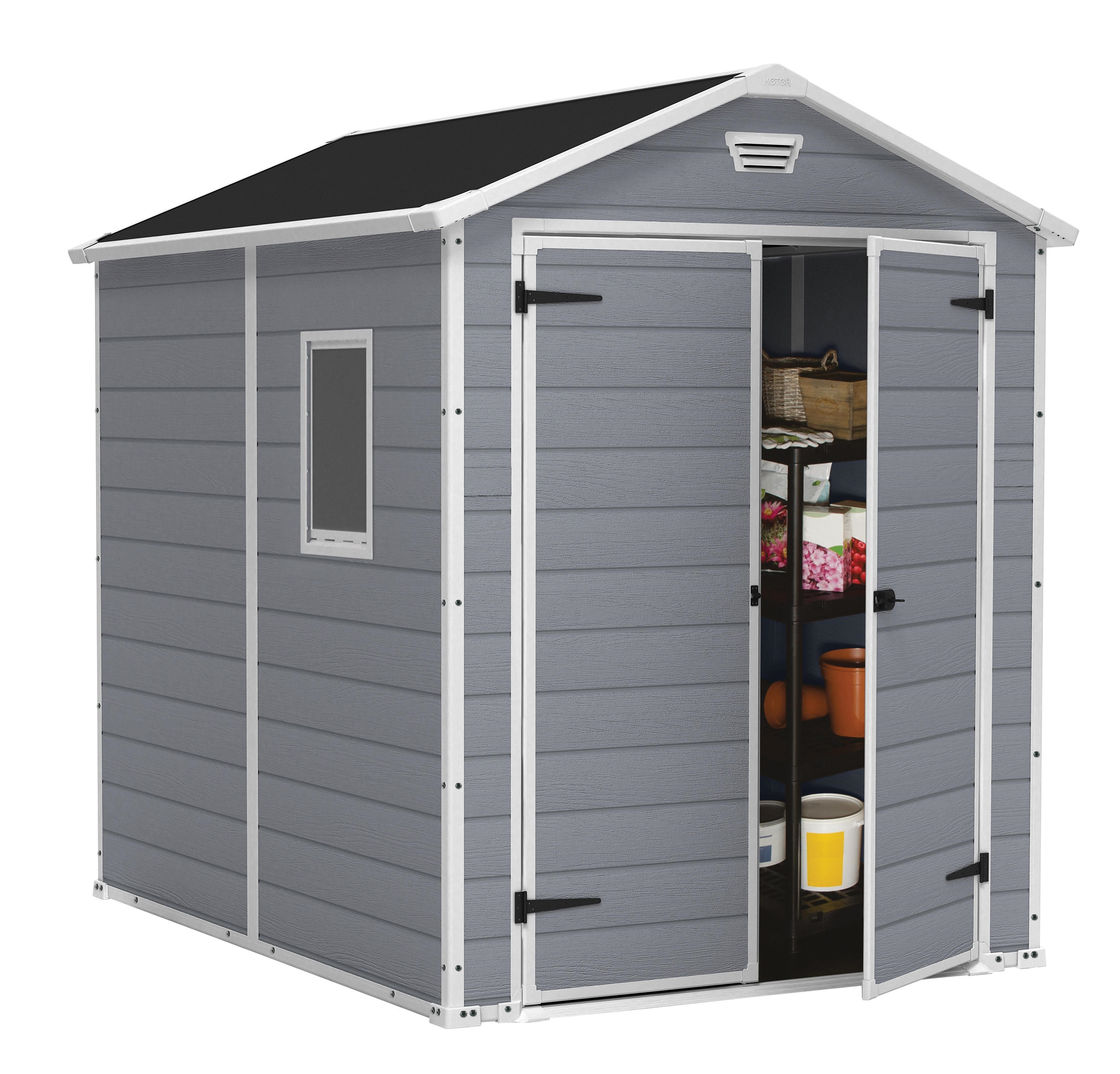 Keter Manor Outdoor Apex Garden Storage Shed, 6 x 8 feet - Grey