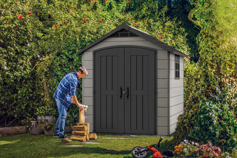 Keter Garden Sheds Keter Premier Outdoor Apex Garden Storage Shed, 7.5 x 7 feet - Grey