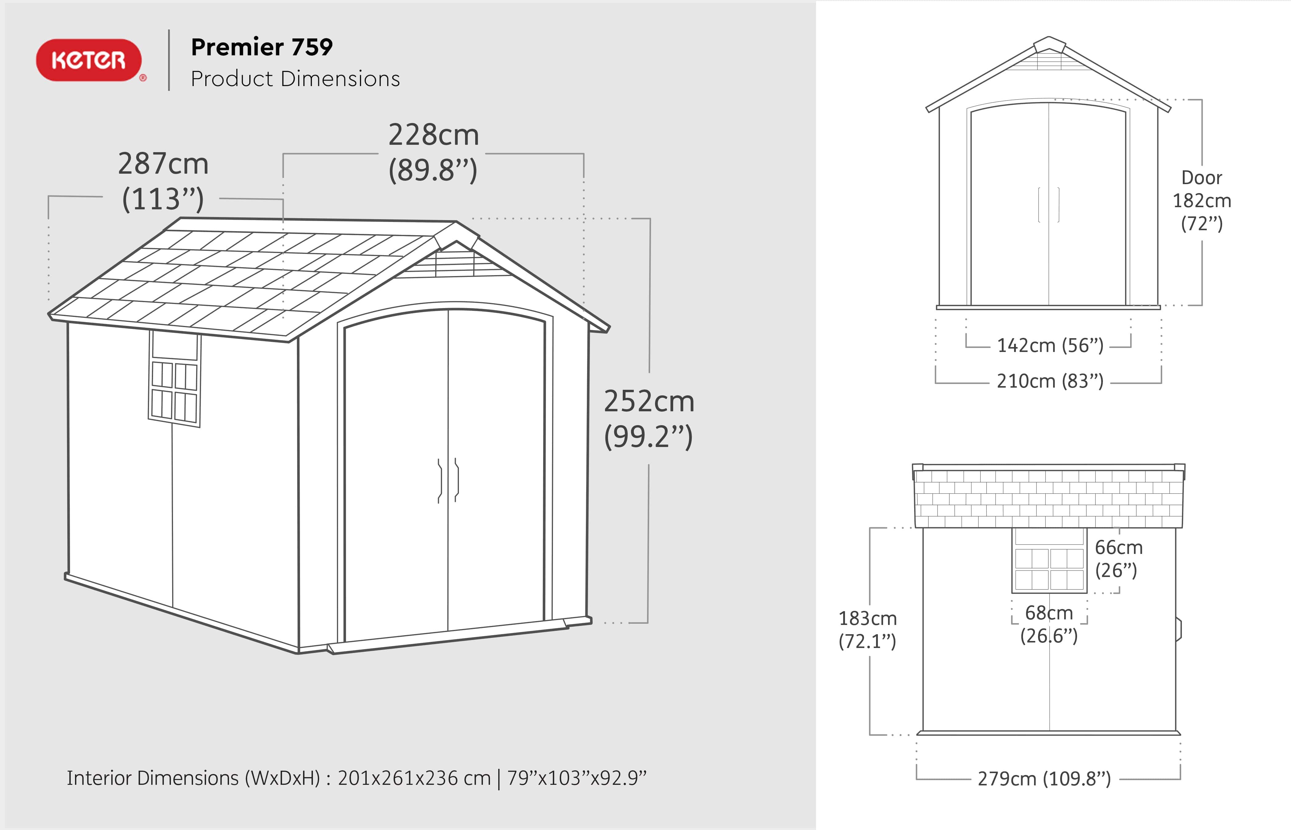 Keter Premier Outdoor Apex Garden Storage Shed, 7.5 x 9 feet - Grey