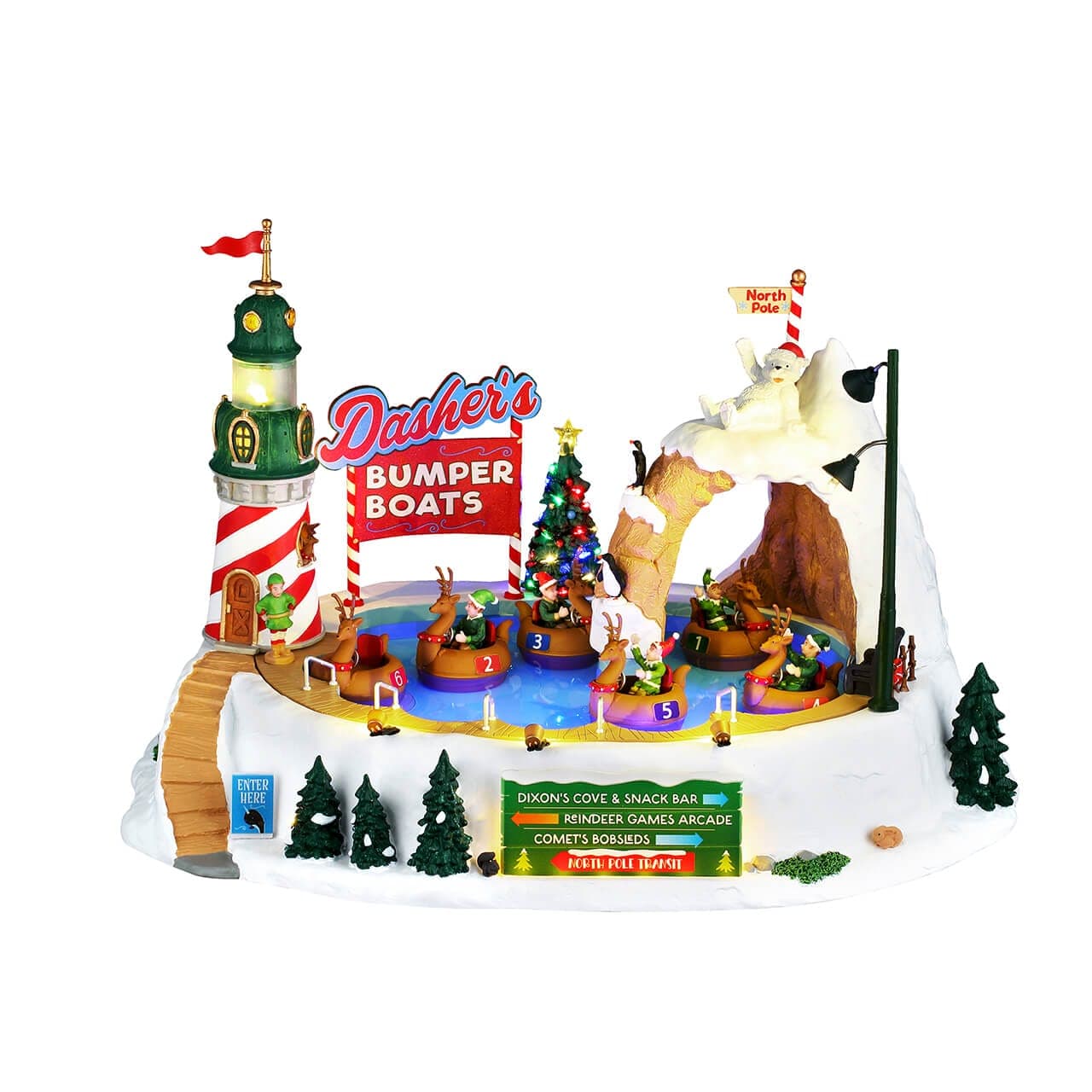 Lemax Santa's Wonderland Sights & Sounds Lemax Dasher's Bumper Boats, with 4.5v Adaptor
