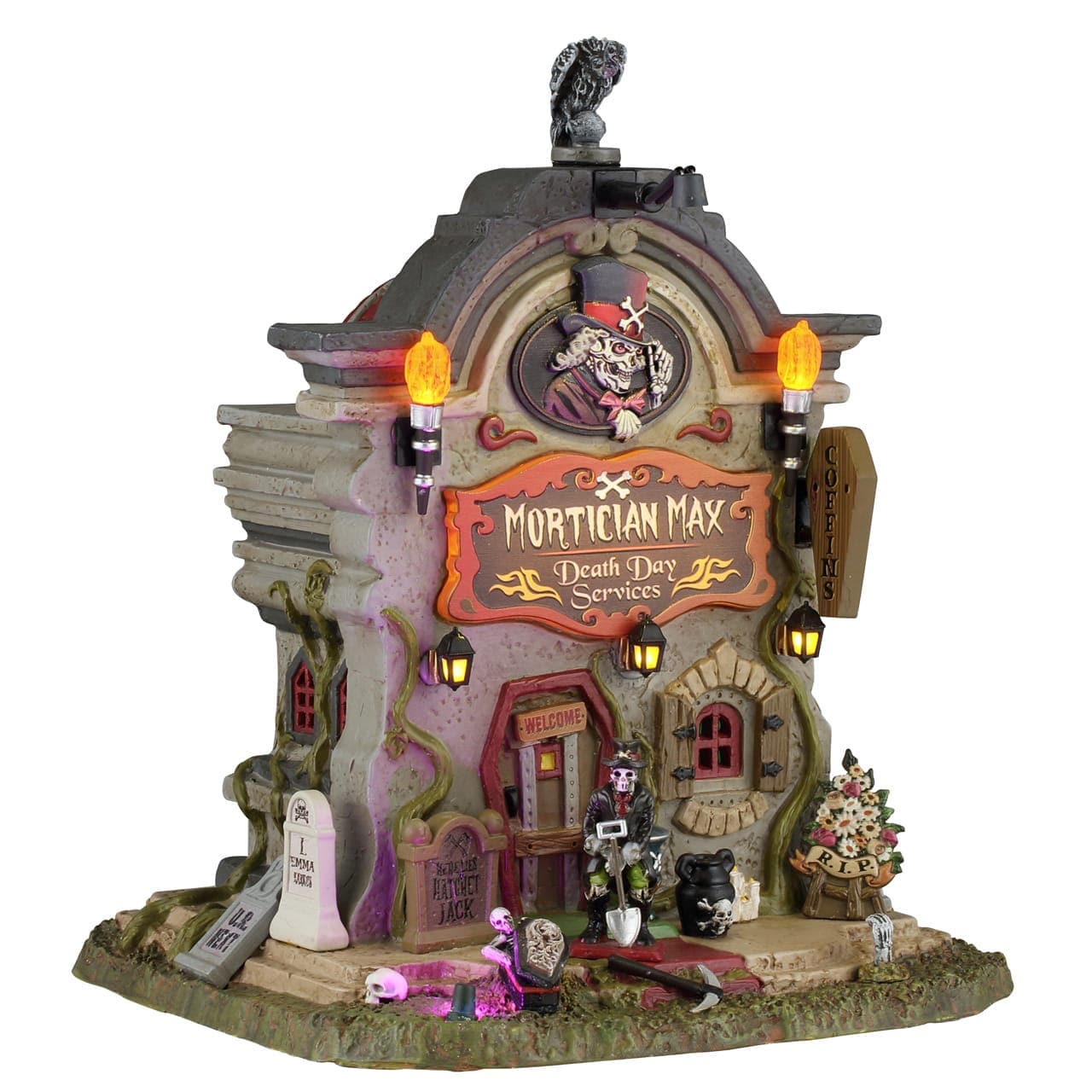 Lemax Spooky Town Lighted Buldings Lemax Mortician Max - Death Day Services, with 4.5v 100ma Adaptor