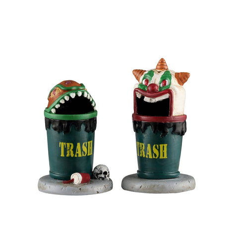 Lemax Spooky Town Accessories Lemax Terrifying Trash Cans, Set of 2
