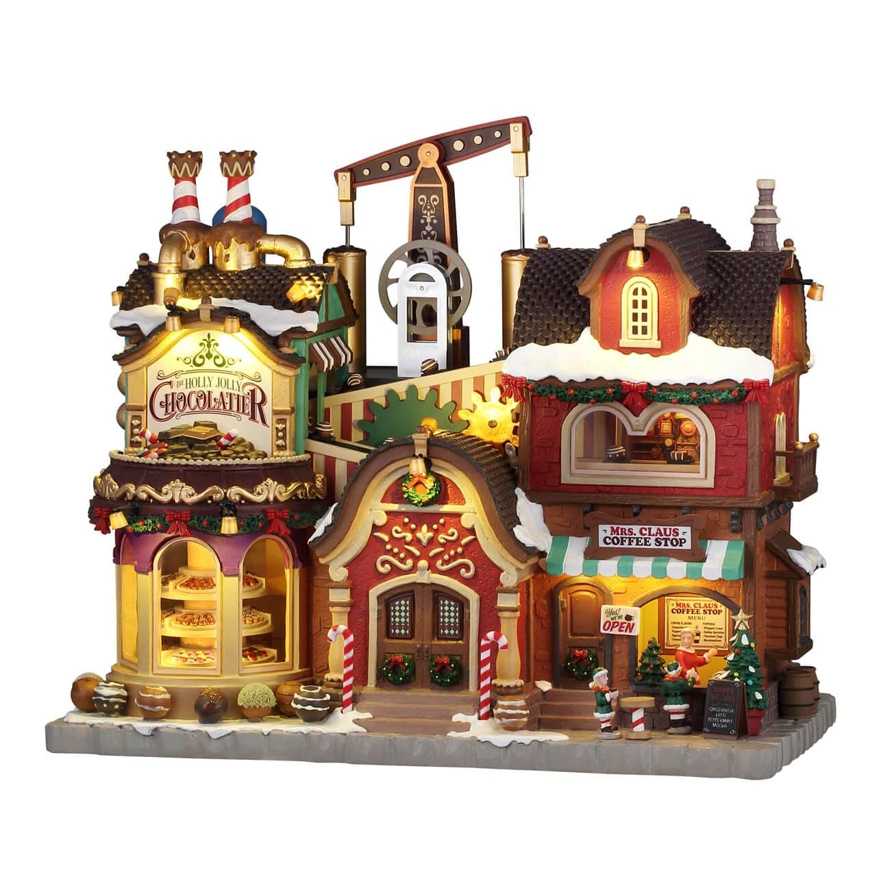 Lemax Santa's Wonderland Sights & Sounds Lemax The Holly Jolly Chocolatier & Mrs. Claus Coffee Shop, with 4.5v Adaptor