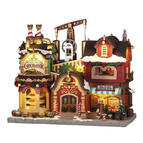 Lemax Santa's Wonderland Sights & Sounds Lemax The Holly Jolly Chocolatier & Mrs. Claus Coffee Shop, with 4.5v Adaptor