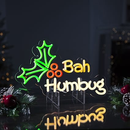 Premier Christmas Lit Neon Signs Lit Bah Humbug Neon Christmas Hanging Sign – 36cm