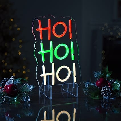 Premier Christmas Lit Neon Signs Lit 'ho ho ho' Neon Christmas Hanging Sign – 29cm