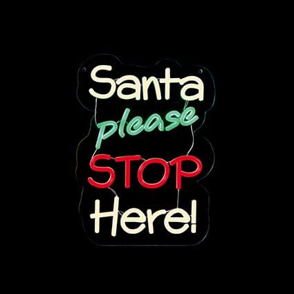 Premier Christmas Lit Neon Signs Lit 'Santa Please Stop Here' Neon Hanging Sign – 35cm