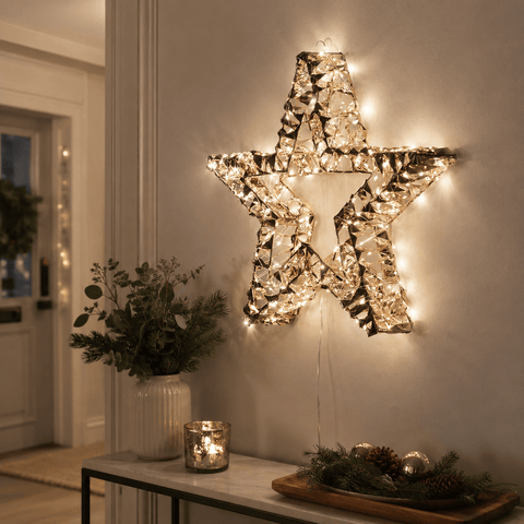 Three Kings Christmas Lit hanging Decor Low Voltage Gold Twist Star Christmas Decoration – 40cm