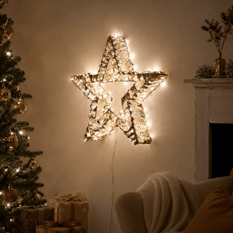 Three Kings Christmas Lit hanging Decor Low Voltage Gold Twist Star Christmas Decoration – 40cm