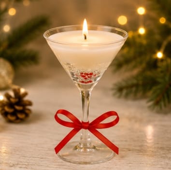 Premier Christmas Candle Martini Glass Gel Candle with Red Star Glitter – 16cm