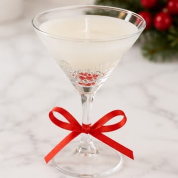 Premier Christmas Candle Martini Glass Gel Candle with Red Star Glitter – 16cm