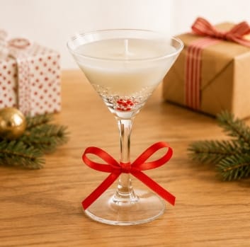 Premier Christmas Candle Martini Glass Gel Candle with Red Star Glitter – 16cm