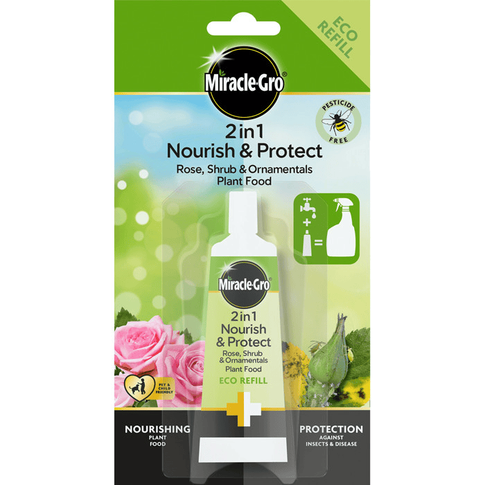 Miracle Gro Rose Feed Miracle-Gro 2 in 1 Nourish & Protect Rose, Shrubs & Ornamental Plant Food Eco-Refill
