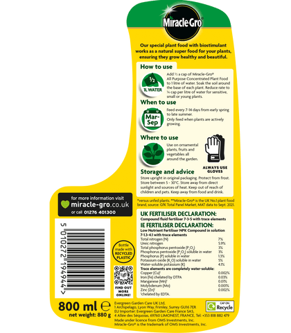 Miracle Gro Plant Food Miracle-Gro All purpose Plant Food Concentrate Liquid 800ml