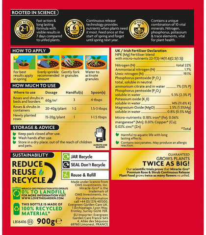 Miracle Gro Rose Feed Miracle Gro Rose & Shrub Slow Release Plant Food 900g