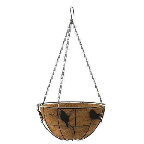 Panacea Hanging Baskets Panacea 14" Perching Birds Hanging Basket With Coco Liner