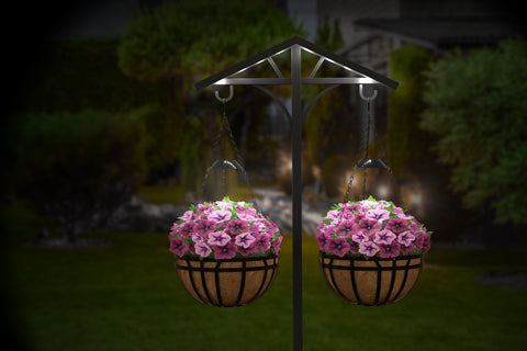 Panacea Hanging Baskets Panacea Canyon Collection Hanging Basket 14" With Solar Light Matte Black