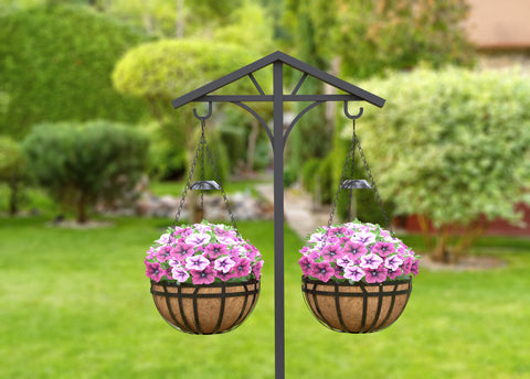 Panacea Hanging Baskets Panacea Canyon Collection Hanging Basket 14" With Solar Light Matte Black