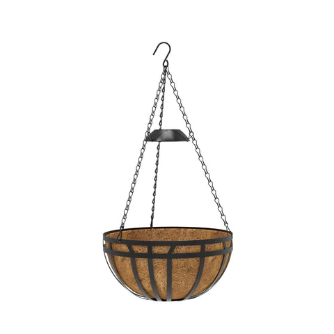 Panacea Hanging Baskets Panacea Canyon Collection Hanging Basket 14" With Solar Light Matte Black