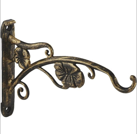 Panacea Brackets & Hooks Panacea Cast Aluminium Bracket With Flowers 9" Brushed Gold