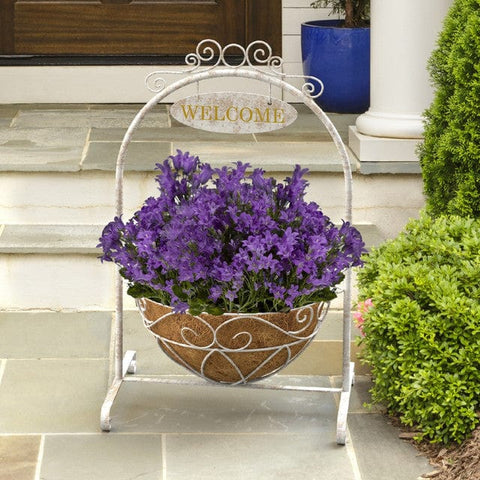 Panacea Planters & Pots Panacea French Country Scroll Welcome Stand With Hanging Basket