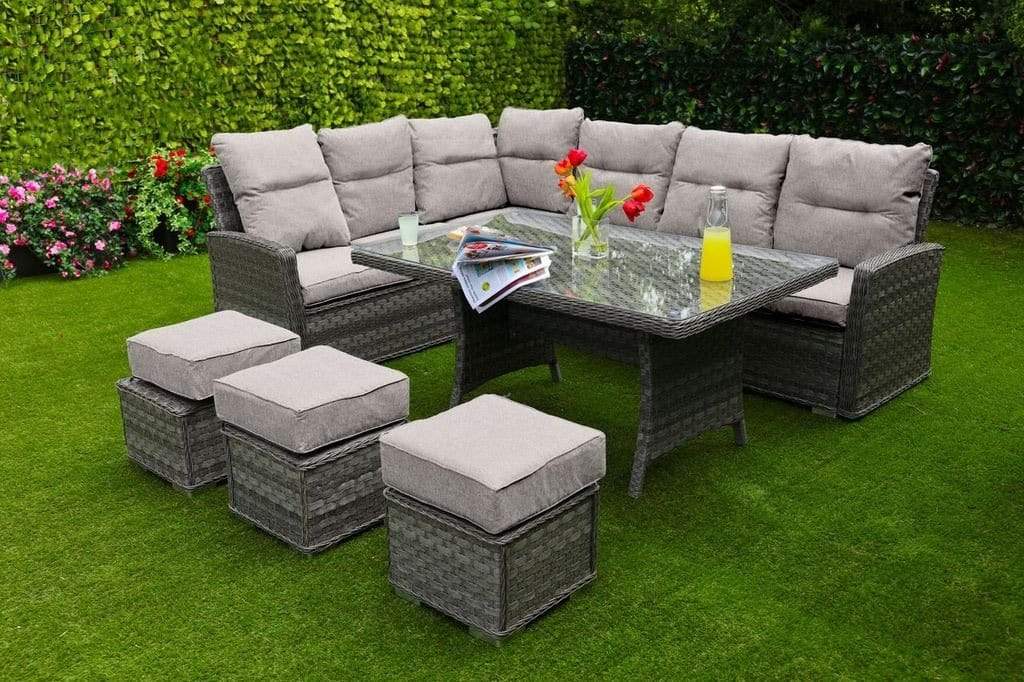 Pembrook Chatsworth Large Rectangular Casual Dining Set - Dark Grey Resin Weave