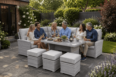 Pembrook Chatsworth Large Rectangular Casual Dining Set - Light Grey Resin Weave