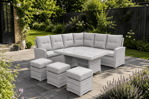 Pembrook Chatsworth Large Rectangular Casual Dining Set - Light Grey Resin Weave