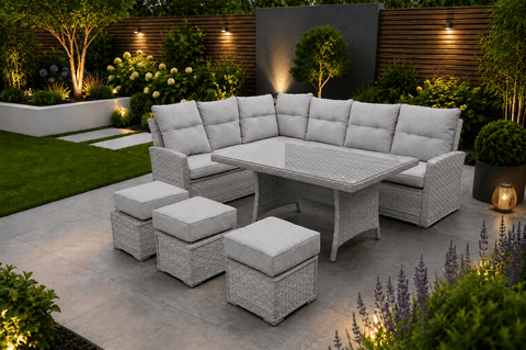 Pembrook Chatsworth Large Rectangular Casual Dining Set - Light Grey Resin Weave