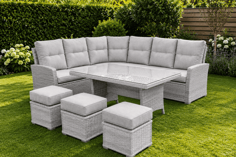 Pembrook Chatsworth Large Rectangular Casual Dining Set - Light Grey Resin Weave
