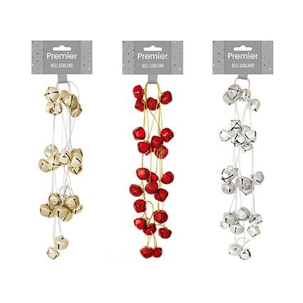 Premier Christmas Decor Premier Assorted Gold Red and Silver String of Bells – 1.75m