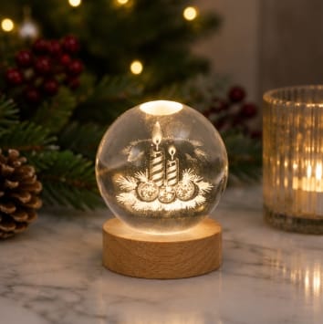 Premier Christmas Lit Tabletop Decoration Premier Assortment Of USB Lit 3D Etched Glass Balls with Warm White LED – 8cm