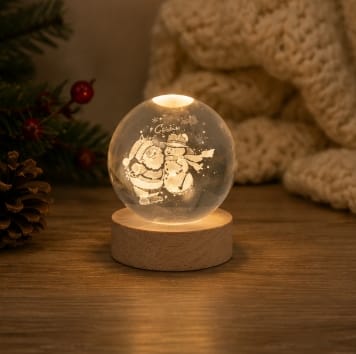 Premier Christmas Lit Tabletop Decoration Premier Assortment Of USB Lit 3D Etched Glass Balls with Warm White LED – 8cm
