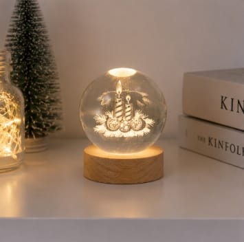 Premier Christmas Lit Tabletop Decoration Premier Assortment Of USB Lit 3D Etched Glass Balls with Warm White LED – 8cm