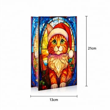 Premier Christmas stained Glass Tabletop Decor Premier B/O Lit Cat with Santa Hat Stained Glass Tabletop Decoration – 21 x 13cm