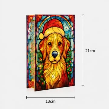 Premier Christmas stained Glass Tabletop Decor Premier B/O Lit Dog with Santa Hat Stained Glass Tabletop Decoration – 21 x 13cm