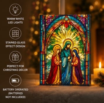 Premier Christmas stained Glass Tabletop Decor Premier B/O Lit Nativity Scene Stained Glass Tabletop Decoration – 28 x 21cm