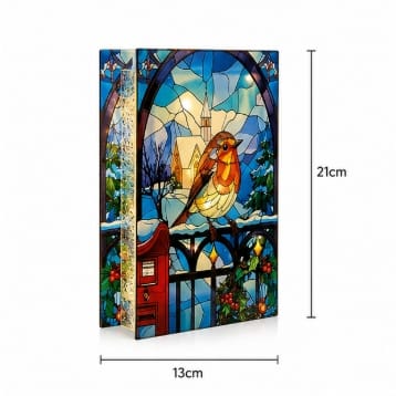 Premier Christmas stained Glass Tabletop Decor Premier B/O Lit Robin on Gate Stained Glass Tabletop Decoration –21 x 13cm