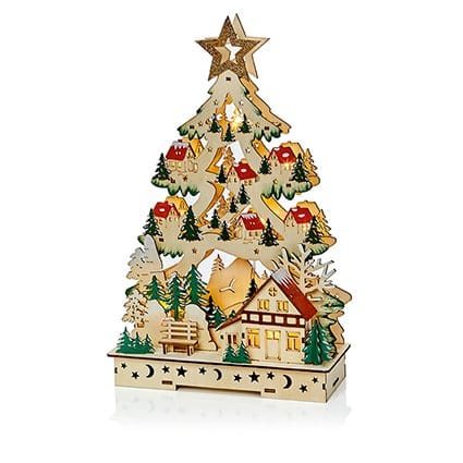 Premier Wooden Models & Scenes Premier Battery Operated Christmas Tree Village Scene – 36cm