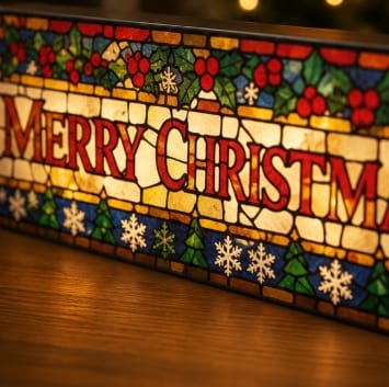 Premier Christmas stained Glass Tabletop Decor Premier Battery Operated Lit Merry Christmas Stained Glass Tabletop Decoration – 40 x 15cm