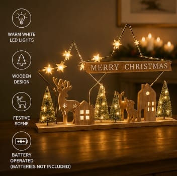 Premier Lit Christmas Scene Premier Battery Operated Lit Metal Star Christmas Scene – 40cm