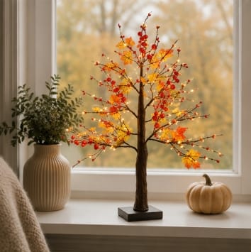 Premier LED Faux Trees Premier Battery Operated Warm White Lit Maple Leaf Tabletop Tree – 60cm