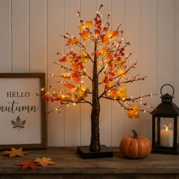 Premier LED Faux Trees Premier Battery Operated Warm White Lit Maple Leaf Tabletop Tree – 60cm