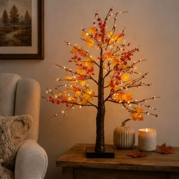Premier LED Faux Trees Premier Battery Operated Warm White Lit Maple Leaf Tabletop Tree – 60cm