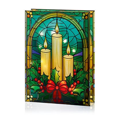 Premier Stained Glass Table Top Lights Premier Christmas 21 x 13cm B/O Lit Candles and Holly Stained Glass Table Top Light