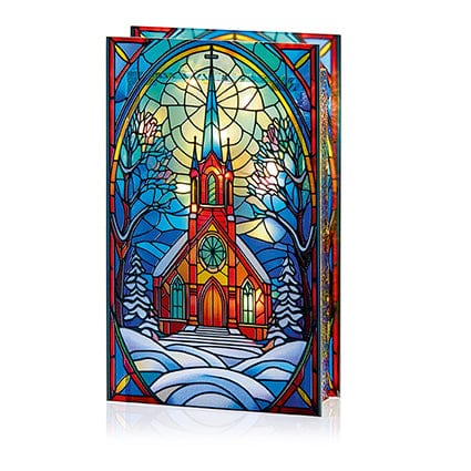 Premier Stained Glass Table Top Lights Premier Christmas 21 x 13cm B/O Lit Church Stained Glass Table Top Light