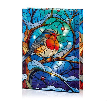 Premier Stained Glass Table Top Lights Premier Christmas 21 x 28cm B/O Lit Robin Stained Glass Table Top Light Large