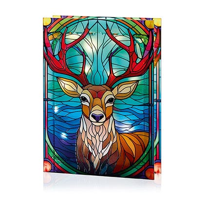 Premier Stained Glass Table Top Lights Premier Christmas 21 x 28cm B/O Lit Stag Stained Glass Table Top Light Large
